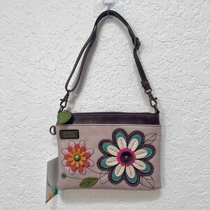 Chala Handbags Mini Daisy Floral Applique Vegan Leather Crossbody Clutch NEW